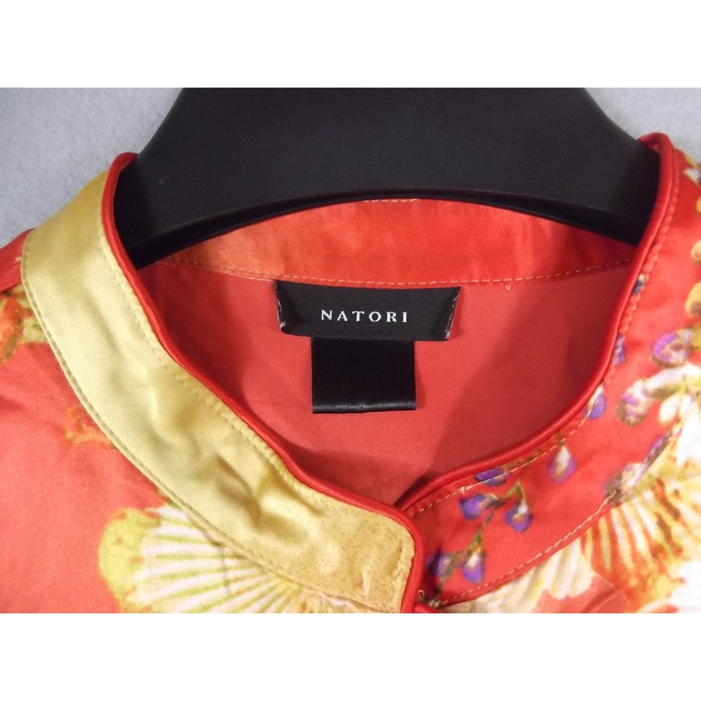 Natori Jacket Womens Large Red Yellow Floral Satin Kimono Asian‎ Style Button Up - Picture 5 of 6